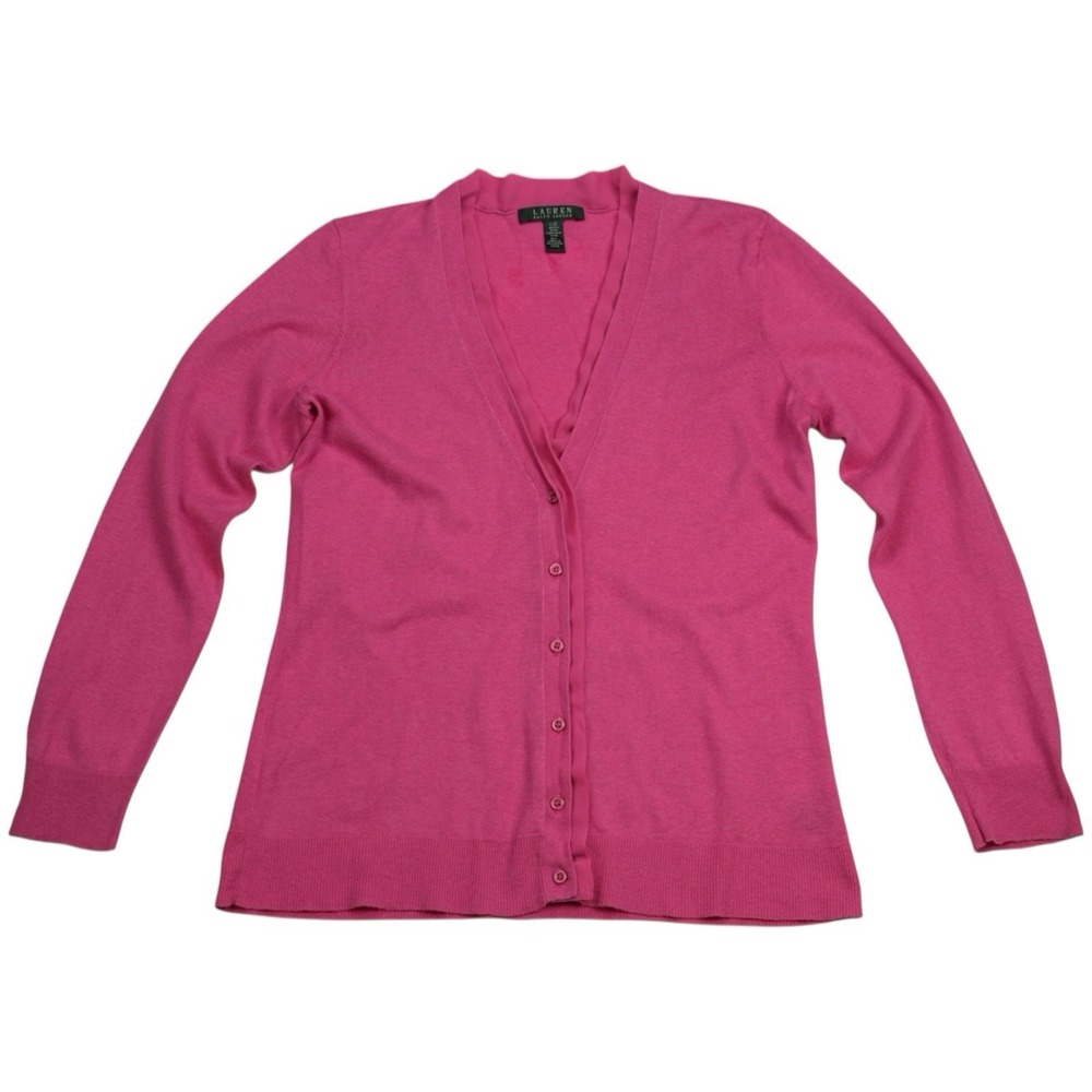 Lauren Ralph Lauren Linen Cotton Cardigan Womens Large Pink V Neck